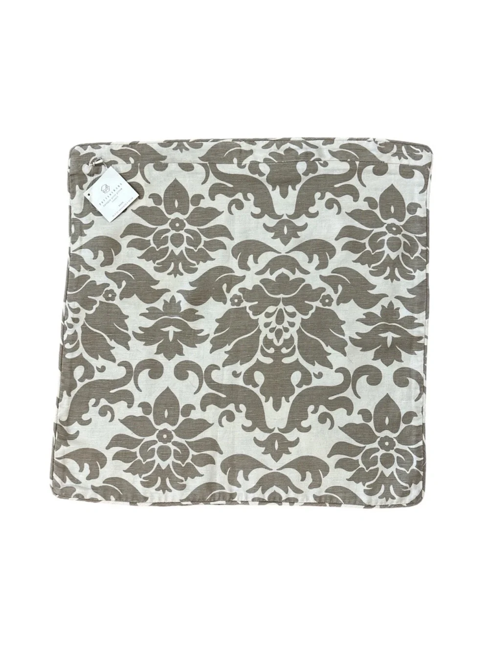 Pottery Barn Pillow Cover 20x20 Damask Scroll Brown Cream Linen Cotton NWT